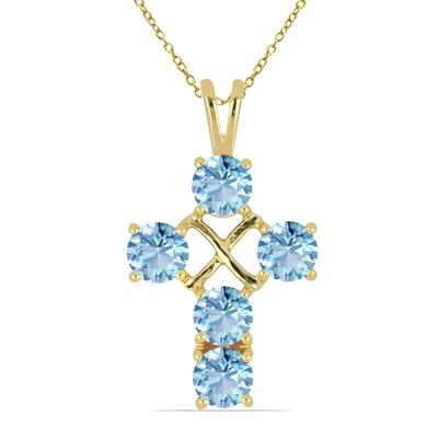 Bulk 14K Gold Round Aquamarine Five-Stone Cluster Cross Pendant - Gold Jewelry Supplier UK